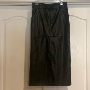 Zara Black Faux Vegan Leather Front Slit Pencil Maxi Skirt High Waist Women Sz L